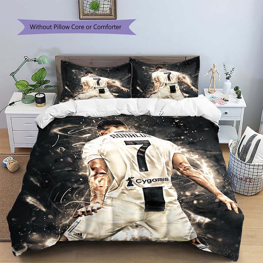 Cristiano Ronaldo Wzór Pościel Zestaw Kołdry Dekoracja Domu Prezent (1 * poszwa na kołdrę + 2 * poszewki na poduszki bez rdzenia)