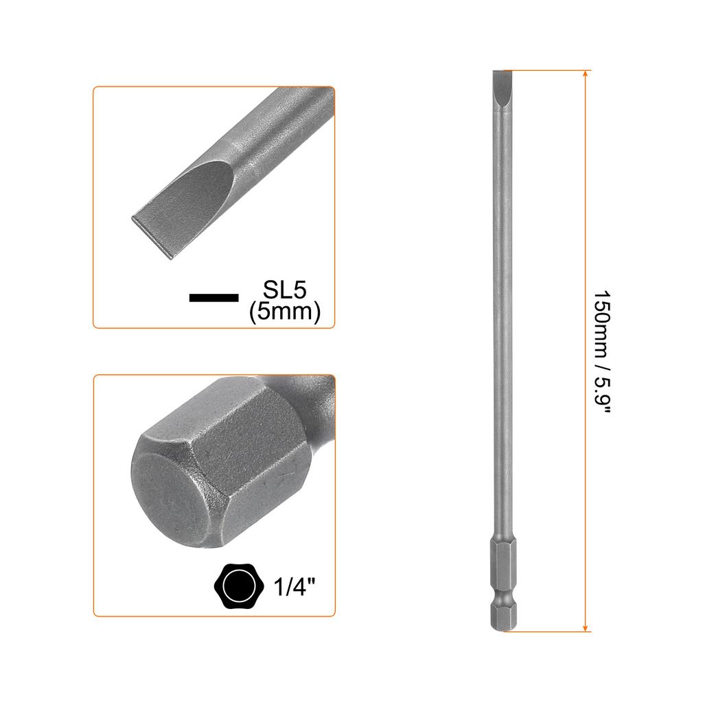 1/2/5pcs SL2.5 SL3 SL4 SL5 SL6 Magnetic SLotted Screwdriver Bits S2 Steel Flat Head Screwdriver Bit 1/4" Hex Shank Screw Driver