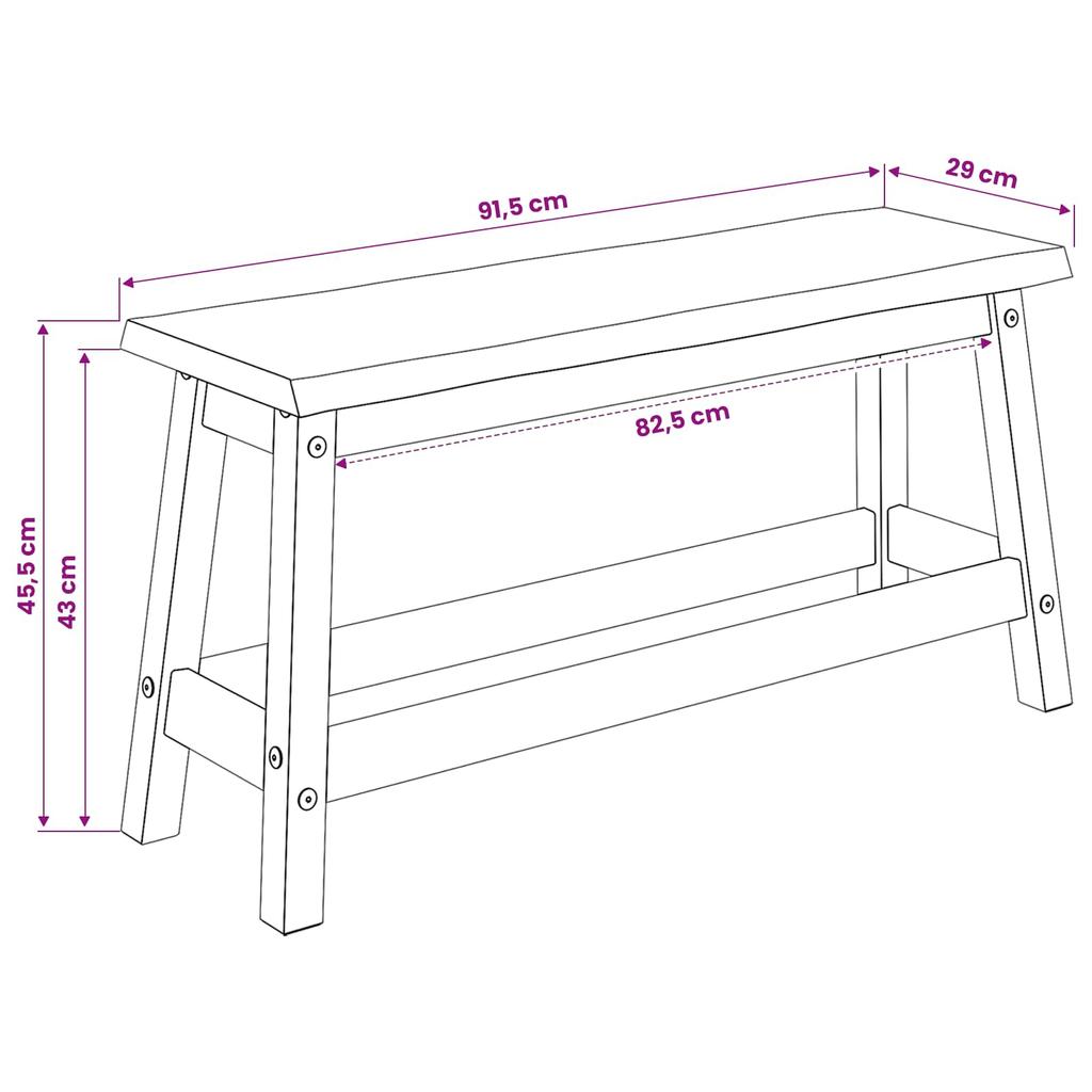 VidaXL Dining Bench EKAI Black 91.5 x 29 x 45.5 cm