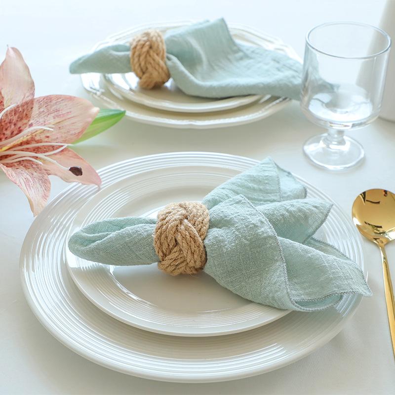 4PCS Pure Cotton Napkins Ins Style French Lock Edge Napkins Party Western Table Towels Decoration Fabric (Without Hemp Rope)