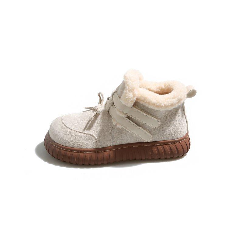 Leather Snow Boots Women's 2025 Winter New Warm, Piled and Thickened Fur Integrated Fluff Cotton Shoes Thick-soled Cotton Boots