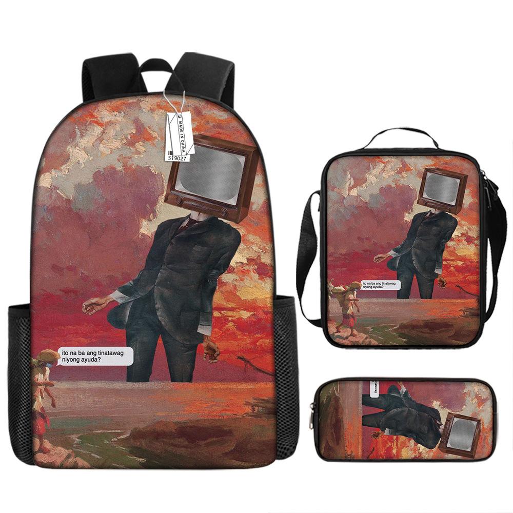 Toilet backpack European and American retro schoolbag fourth grade bag sketch large capacity portable bag