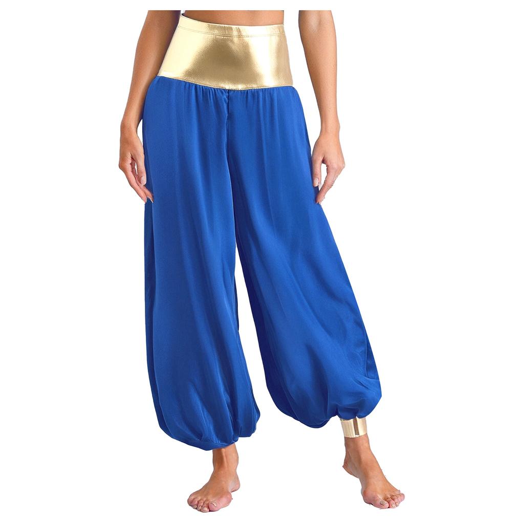 Womens Hippie Harem Pants Magical Lantern Style Metallic Shiny Patchwork Design Arabian Princess Costume