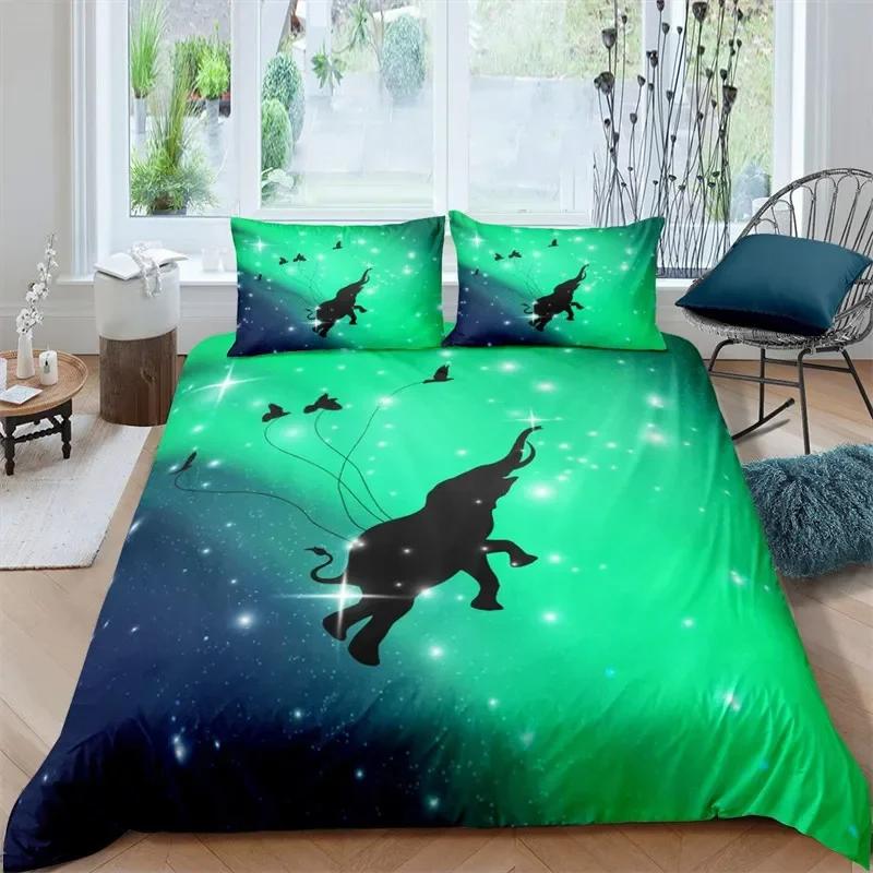 Cartoon Elephant Lovely Animal Theme Comfortable Duvet Cover Pillowcase Bedding Set Children Bedroom Decoration Home Textile