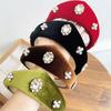 Simple Elegant Velvet Triangle Headband British Baroque Rhinestone Pearls Hairband Wide Edge Solid Color Crown Hair Hoop Party