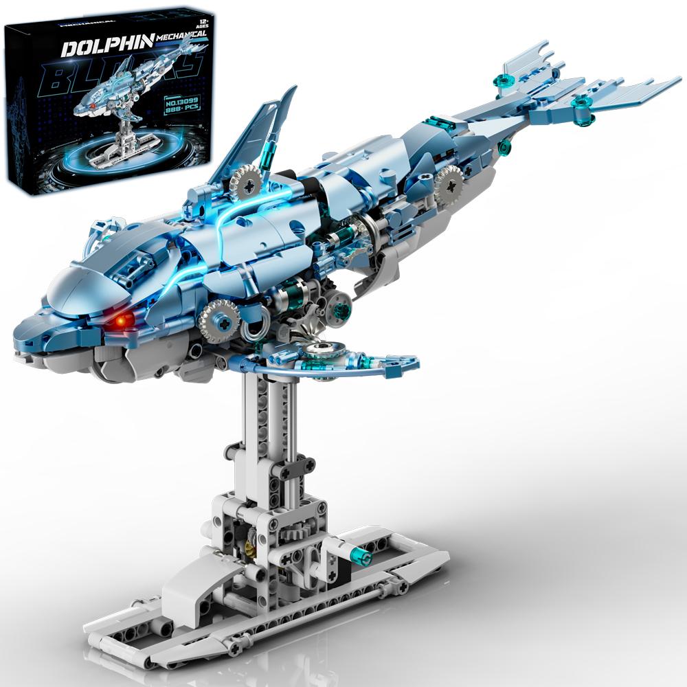 Non-Toxic Mechanical Dolphin Building Blocks Model Bricks With Light Creative Ocean Animal Diy Desktop Decor Toys Christmas Birthday Gifts