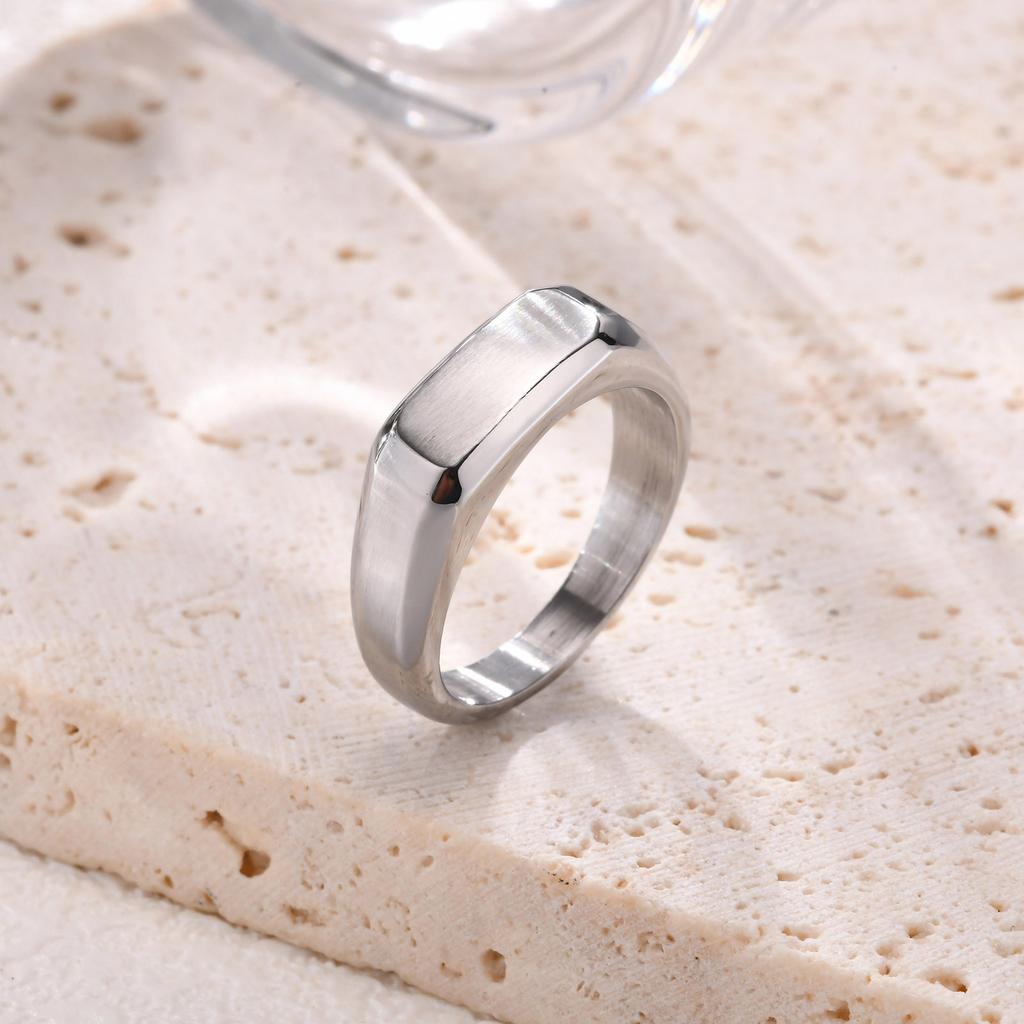 Stainless Steel Signet Ring for Men Women,Gold copper Color Band Ring Pinky Ring Cool Finger Ring,Simple Zircon Gift for Him