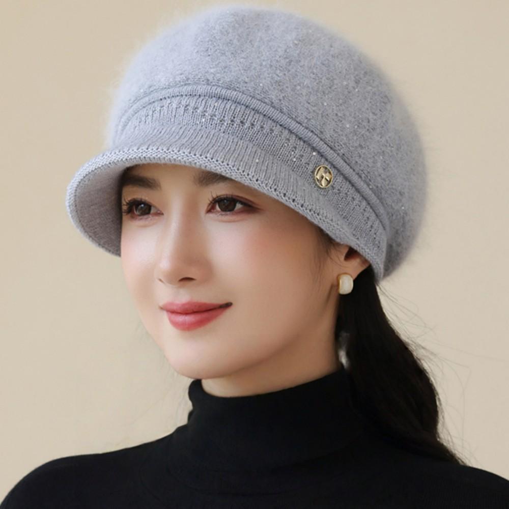 New Women Fashion Winter Warm Hat K Letter Plush Fur Lined Warm Hats For Women Casual Rabbit Fur Blend Outdoor Dandy Knitted Cap