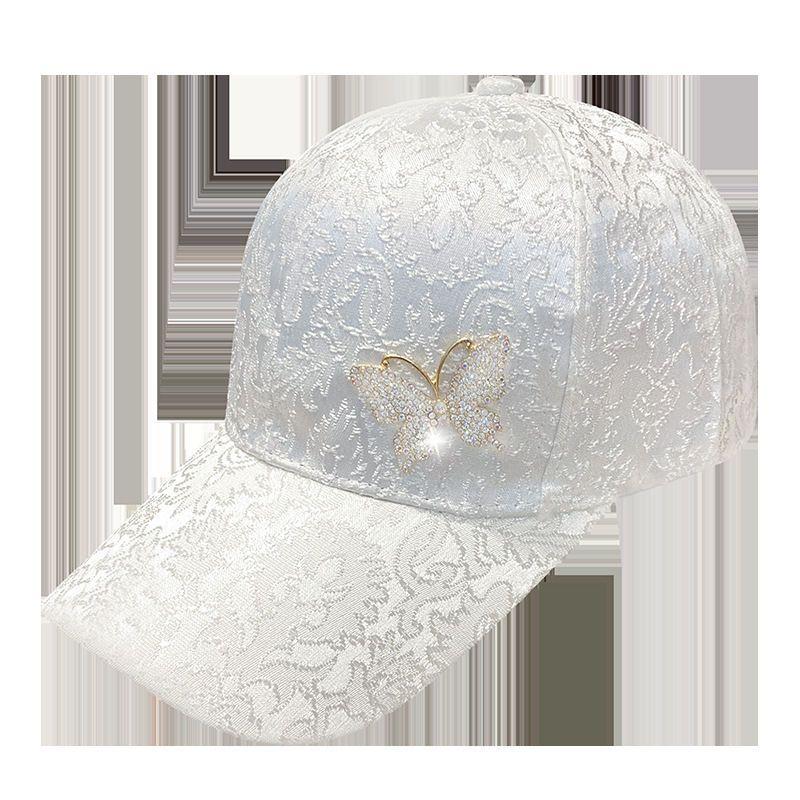 Women's Crystal Butterfly Baseball Cap - Sequined Gold Thread Cotton Sun Hat, UV Protection Visor for Spring Summer Autumn