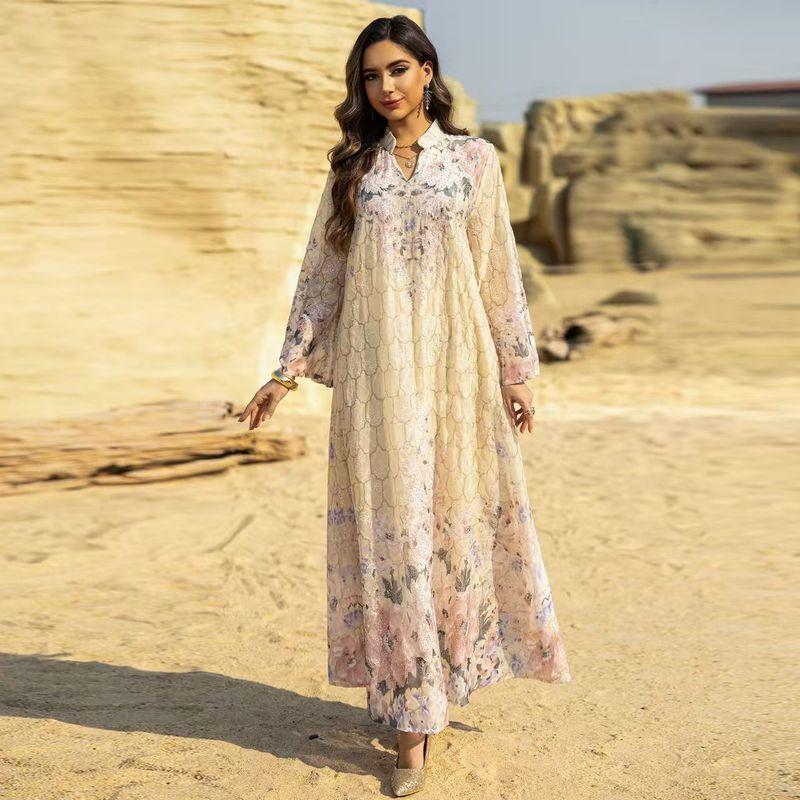 New Middle East Dubai Fashion Embroidered Print Robe Dress Embroidered Printed Dress