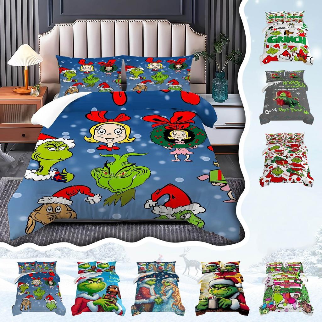 Duvet Cover Printed With Christmas Decoration Super Soft Brushed Microfiber Double Bed Comfortable Set With Zipper Closure And 2 Pillowcases