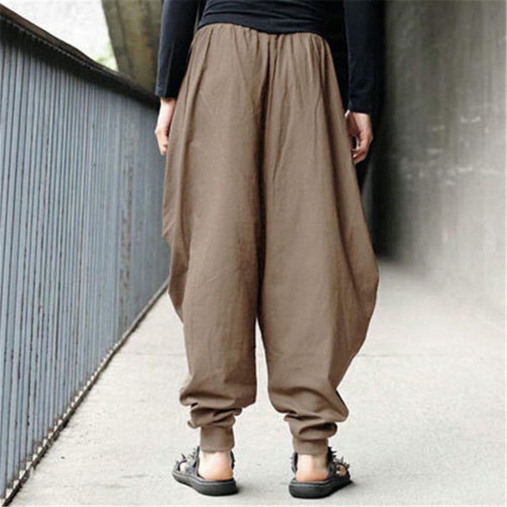 Men Retro Casual Cotton Harem Japanese Trousers With Comfortable Linen Fabric For Stylish Everyday Wear