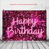 2D Pink Sequin Neon Happy Birthday Backdrop Banner Photography Background for Party Decor