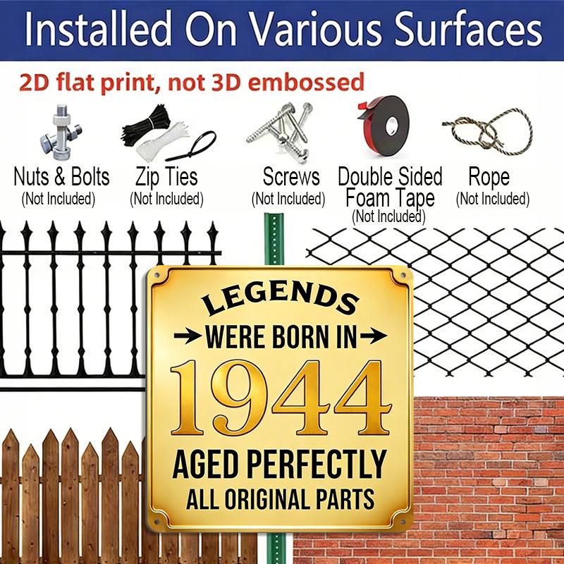 2D Flat - 1pc, Vintage Metal Sign, Outdoor Plaque & Wall Decoration, 1944 Vintage Sign, Retro Elegant Style Decor, Nostalgic Artistic Decor, Home