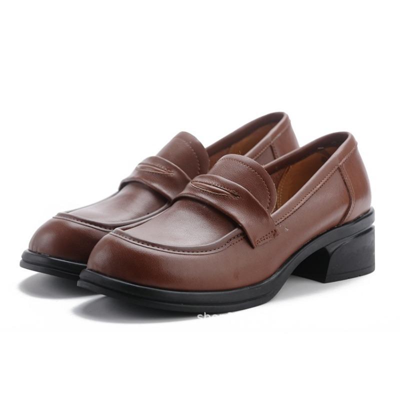 

Женская обувь из коровьей кожи, натуральная кожа, низкий верх, толстый каблук, средний каблук, мягкая подошва, мягкая поверхность, круглый носок, удобная и универсальная, повседневная офисная 40 светло-коричневого