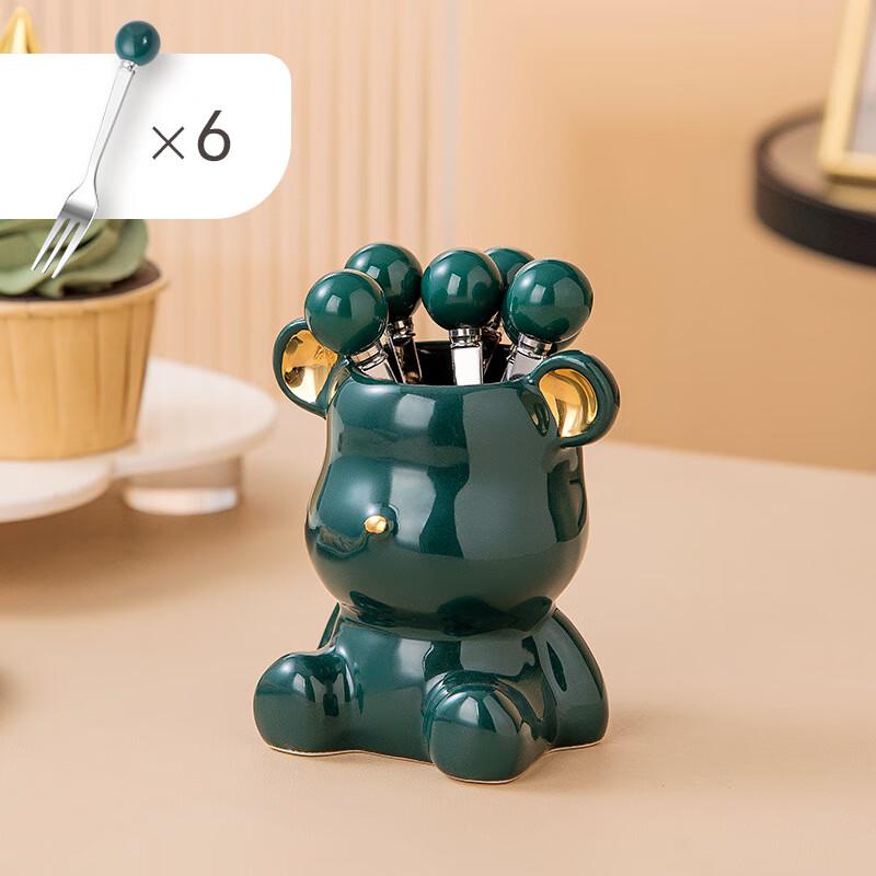 LISM Green Bear Decorative Fruit Fork Set
