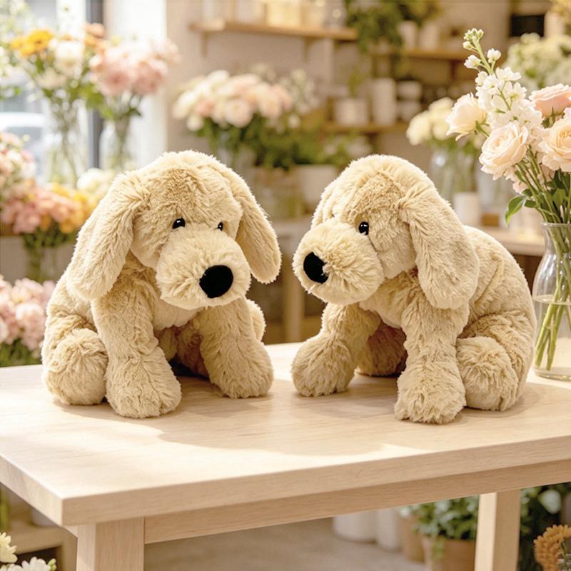 Practical Home Decor Unisex Kids Khaki Sunny Lovely Appease Puppy Plush Toys Cozy Fluffy Lying Prone Golden Retriever Doll Kids Home Companion Pretty Birthday Gift