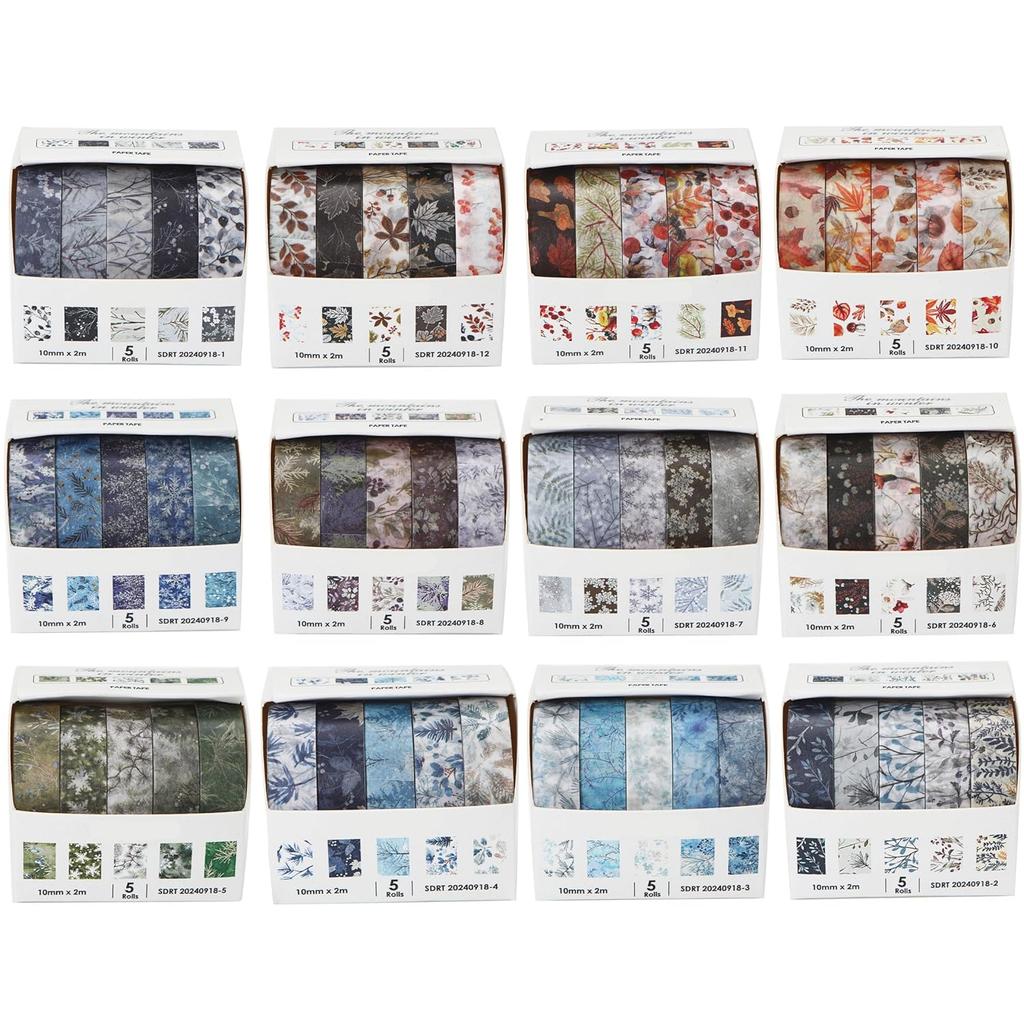 5 Rollen/Set Winterberg-Serie Blumen Washi Tape Saisonale Blumen Blätter Dekorativ Schnee Masking Tapes für Kunst DIY