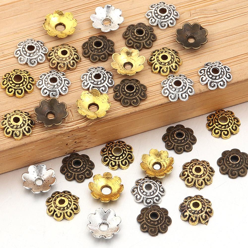 100pcs/lot 8mm Vintage Metal Beads Cap Flower Spacer Bead End Caps For Jewelry Making DIY Charms Bracelet Necklace Accessories