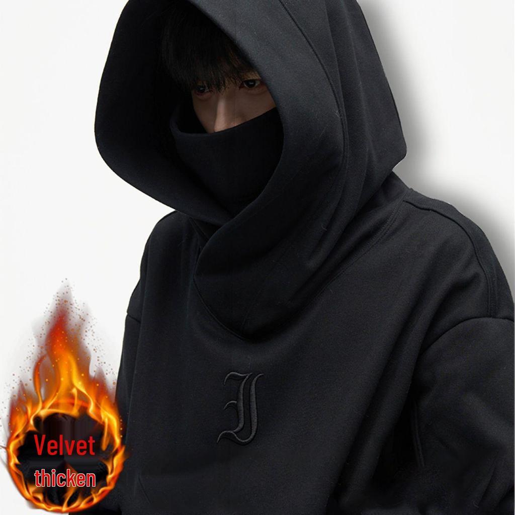 Ninja Herren-Hoodie mit Stehkragen gegen soziale Ängste – Herbst/Winter Samtjacke, schweres Material, trendige Partnerjacke