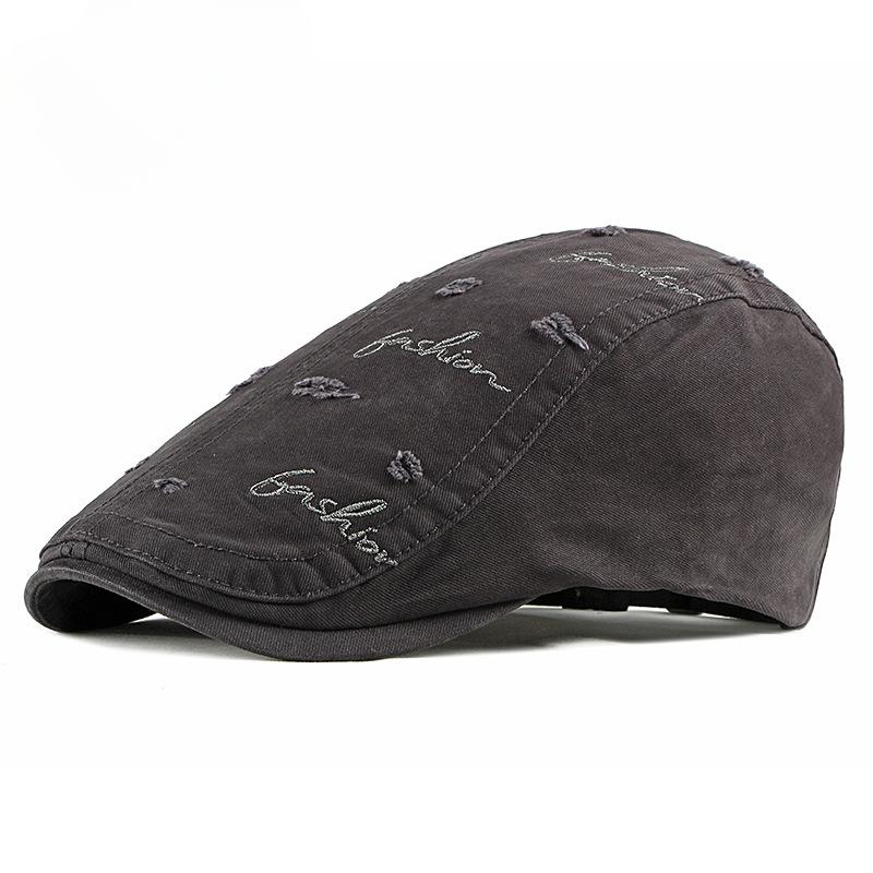 2026Korean British Cotton Ripped Embroidery Men's Beret Spring/Summer Outdoor Leisure Women's Sun Protection Sun Hat Forward Cap