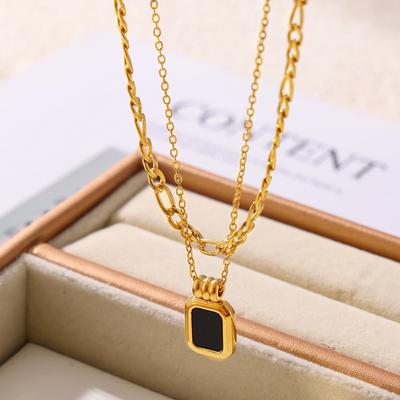 Wind Geometry Square Acrylic Pendant Double Layer Stacked Titanium Steel Necklace Does Not Fade