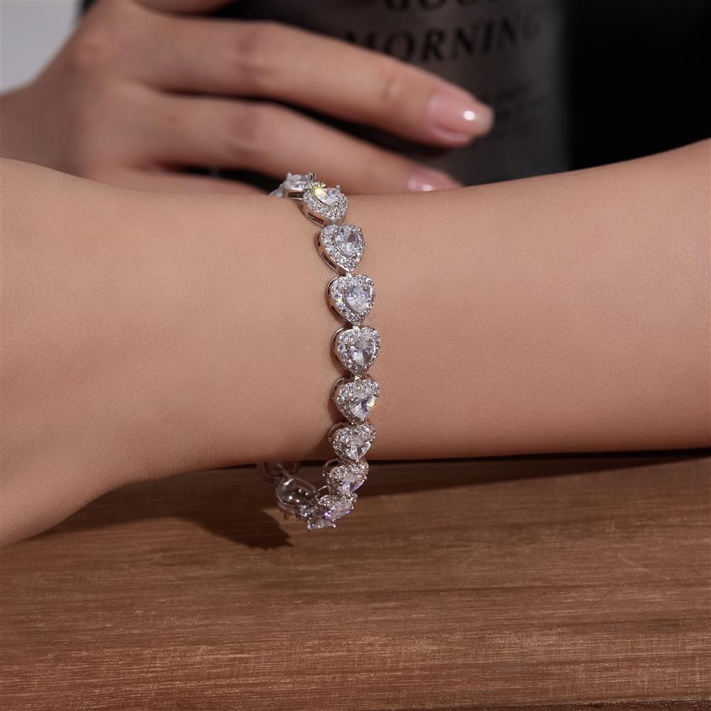 Heart Shaped Cubic Zirconia Tennis Bracelet for Women Trendy Copper for Anniversary Gift