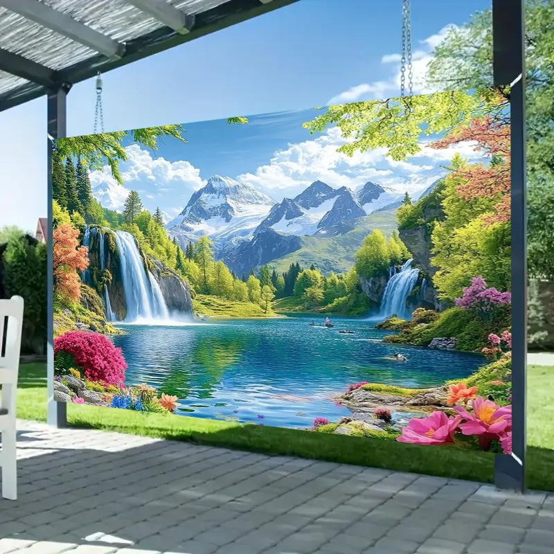 2D plane natural waterfall landscape background decoration suitable for all four seasons polyester fiber