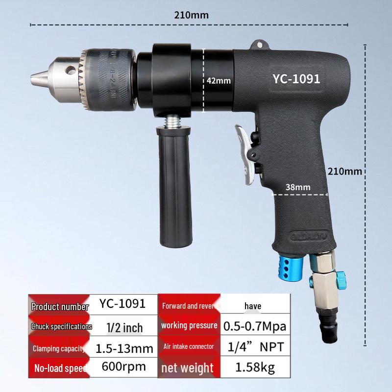 1/2 Inch Forward-Reverse Air Drill - 3/8 Inch Industrial-Grade Pneumatic Drill & Paint Mixer