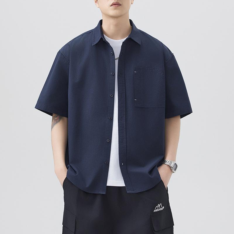 

Рубашка с коротким рукавом из чистого хлопка, мужская, японская, в стиле ретро, простая, универсальная, с рукавом средней длины 4XL