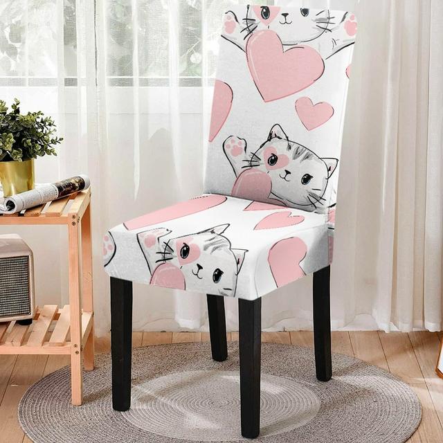 

Милые чехлы на стулья с рисунком кота для столовой, мультяшный стиль, игровой стул «все включено», моющиеся аксессуары для домашнего декора из спандекса Universal Size