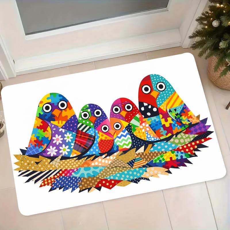 1pc Flanel Mat Multicolor Puzzle Bird'S Nest Pattern Entrance Door Mat Bedroom Bathroom Non-Slip Water-Absorbing Foot Mat Artistic Patchwork Style Hom