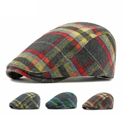 Men Women Autumn Winter Plaid Beret British Retro Cap Forward Cap