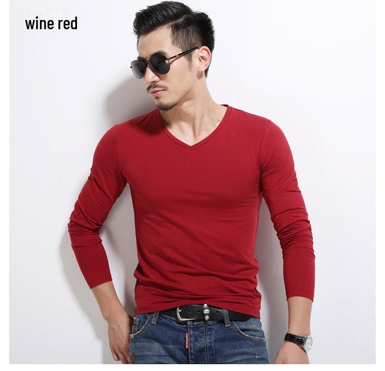 2023 Men's Slim Fit Long Sleeve Solid Color Pullover Shirt for Autumn/Winter