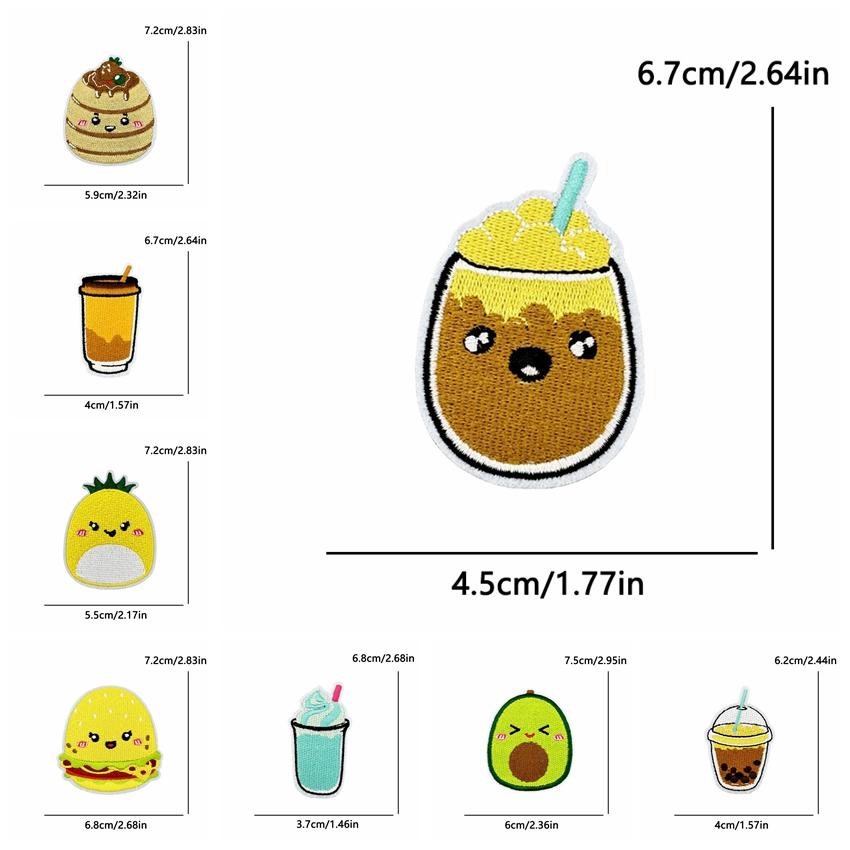 10pcs Wholesale Cute Food Series Embroidery Patches Diy Cartoon Iron On Patches For Clothing Sew Stickers Badge Applique