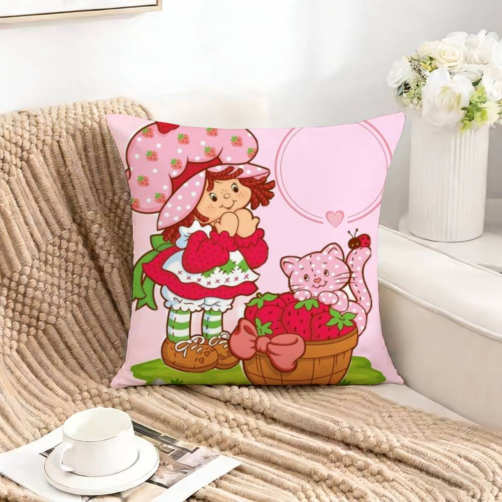 Cute S-Strawberry S-Shortcake-Girl Square Double-Sided Printed Pillow Case Bedroom Bedside Pillow Sofa Cushion Cover