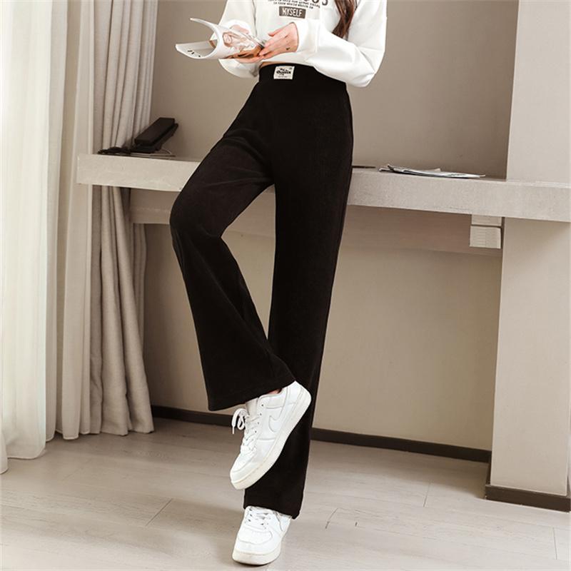 Winter Korean stytle Fashion Wide Leg Streetwear Solid Trousers Plus Velvet Warm High Waist Casual Baggy Corduroy Women's Pants