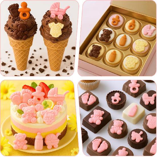 2 PCS Baby Shower Chocolate Mold,Baby Feet Molds Silicone, Baby Onesie Baby Bottle Pacifier Baby Carriage Bear Mold Candy Chocolate Gummy Molds for