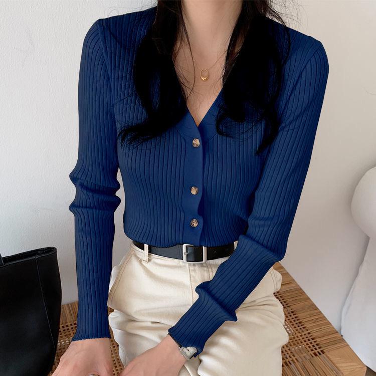 Women's Korean Style Slim-Fit V-Neck Knit Cardigan Sweater