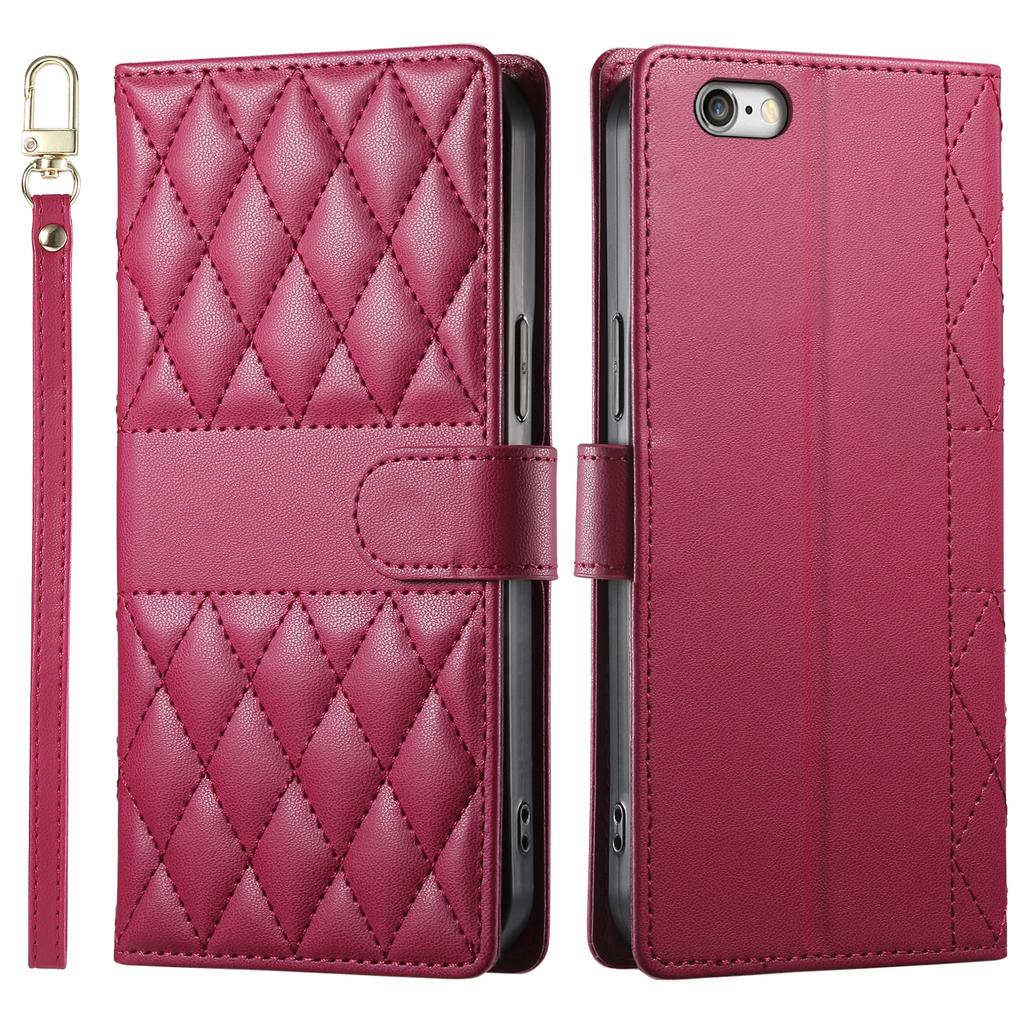 For iPhone 16e Case Rhombus Stitching Wallet Stand Leather Phone Cover with Long/Short Strap