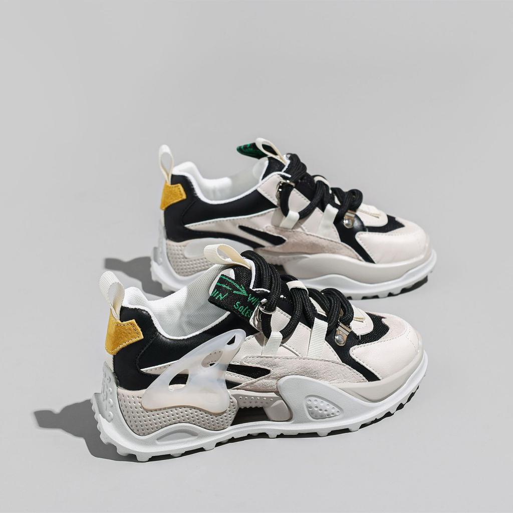 Pantofi de tată Primăvară Nou Pantofi Sport Casual din Piele cu Talpă Groasă și Talpă Joasă pentru Femei Ins Tide 2946