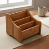 OpenTop Bamboo Organizer Wood Grain ThreeCompartment Storage Box Curved Side Panels Desk