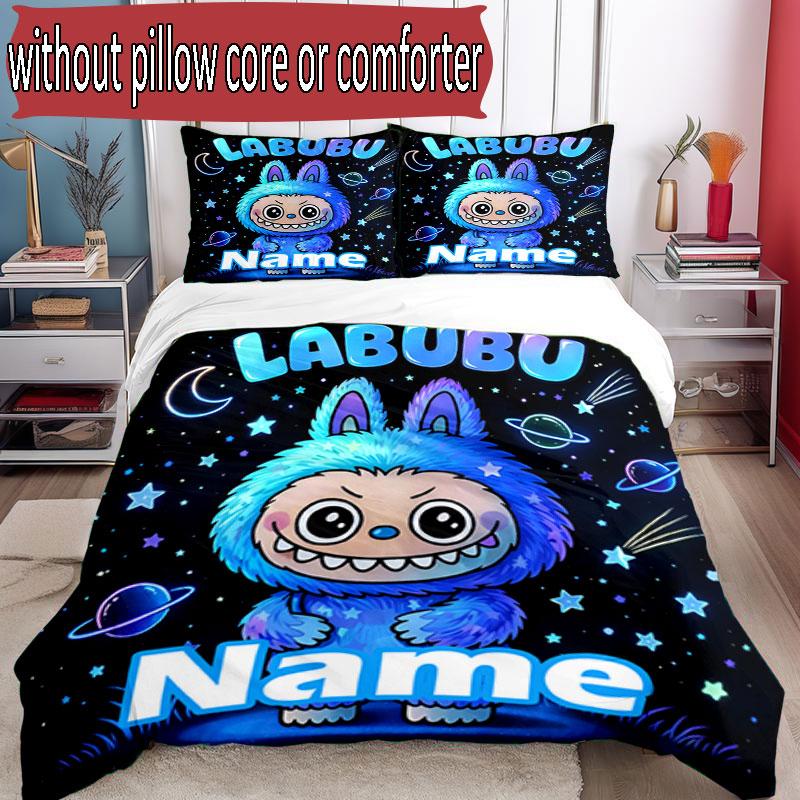3pcs Duvet Cover Set (1*Duvet Cover + 2*Pillowcase, Without Core), Custom Name Labubu Pattern Bedding Set, Home Bedroom Decor Gift