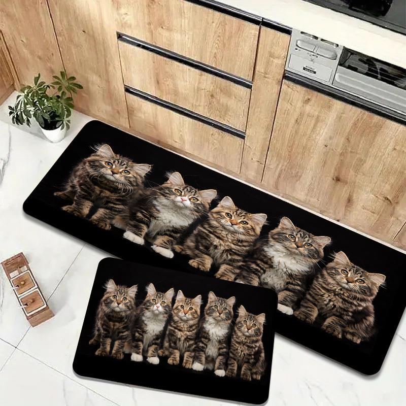 

1 шт. Кухонные коврики против усталости, принт пяти кошек, водонепроницаемый, нескользящий, толстый амортизирующий кухонный коврик, сверхпрочный комфортный коврик для стояния для кухни 60*180cm
