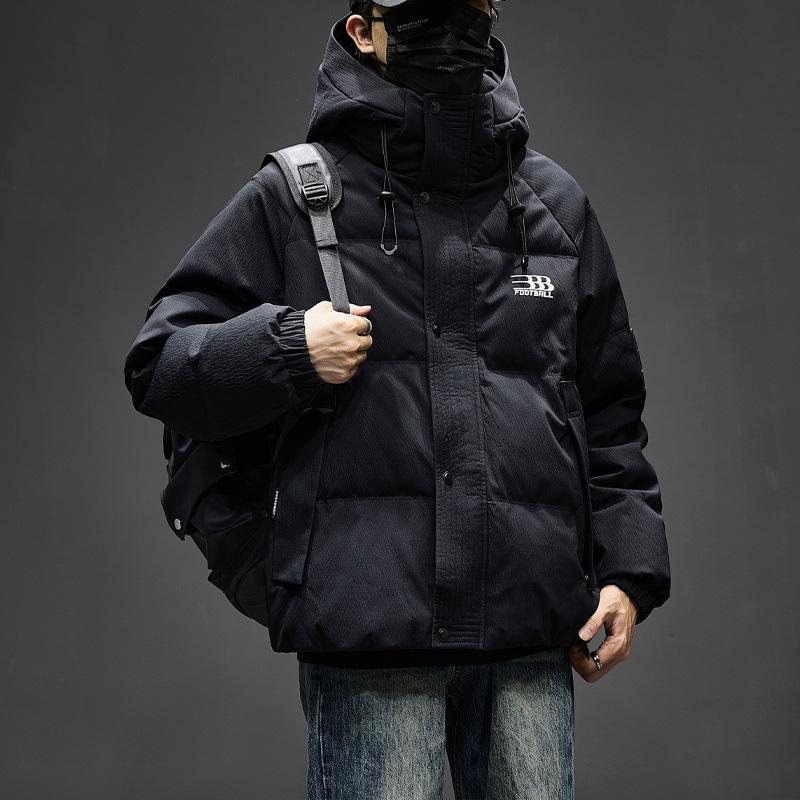 Men's High-End White Duck Down Jacket - Thick, Warm, Loose Fit with Hood