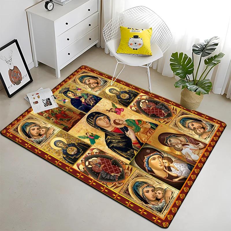 Jesus Virgin Maria Believer Pray Mat Believer Carpet for Living Room Rugs Bedroom Decorative Mat Anti-Slip Yoga Mats Area Rug