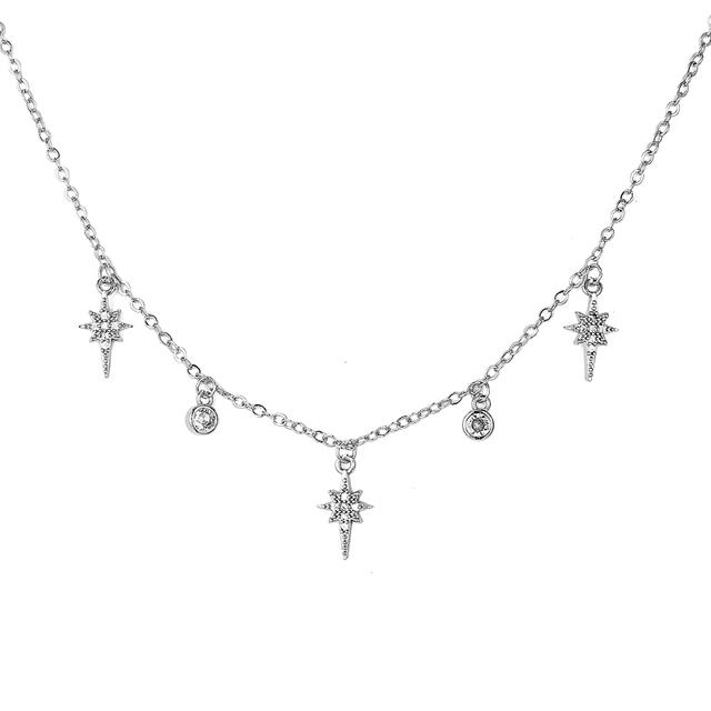 ANENJERY Funkelnde Stern Anhänger Halskette aus Zirkonia für Damen Gold Silber Farbe Verstellbare Kette Quaste Choker