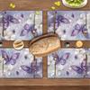 4pcs Linen Placemats Set, Elegant Purple Butterfly & Floral Design, 12x18 Inches - Ideal for Kitchen & Dining Room Decor, Home Gatherings, and Party