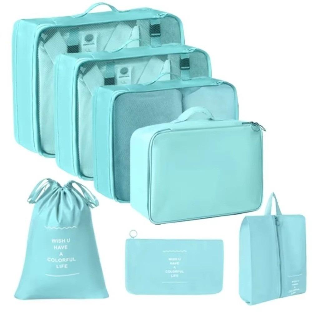 New Set of 7 Travel Organizer Bag Solid Color Waterproof Luggage Packing Clothes Underwear Storage Lightweight Storage Bags