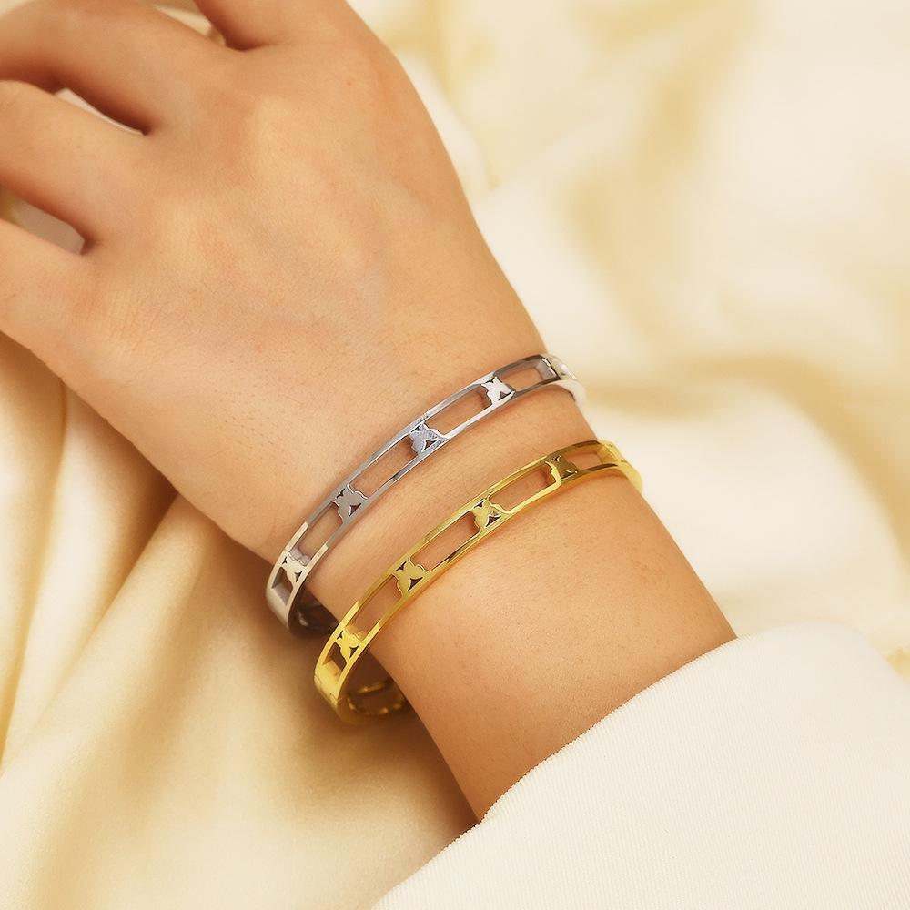 18K Gold Plated European Stainless Steel Hollow Butterfly Bangle